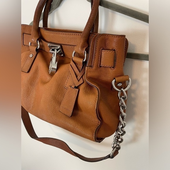 Michael Kors Hamilton Acorn Brown Saffiano Leather Shoulder Handbag Lock & Key - Picture 5 of 10